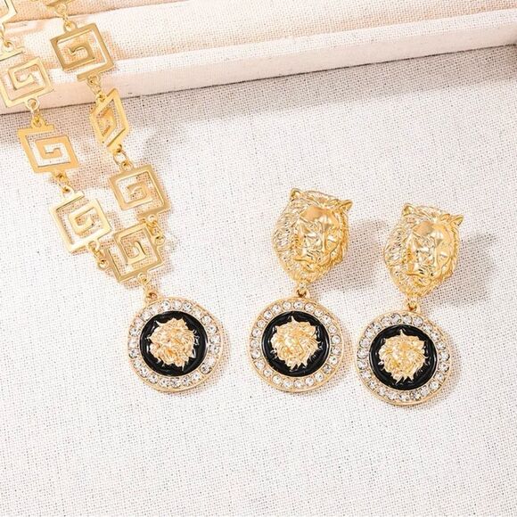 Designer Inspired Gold and Black Necklace and Earrings Set - Picture 5 of 6